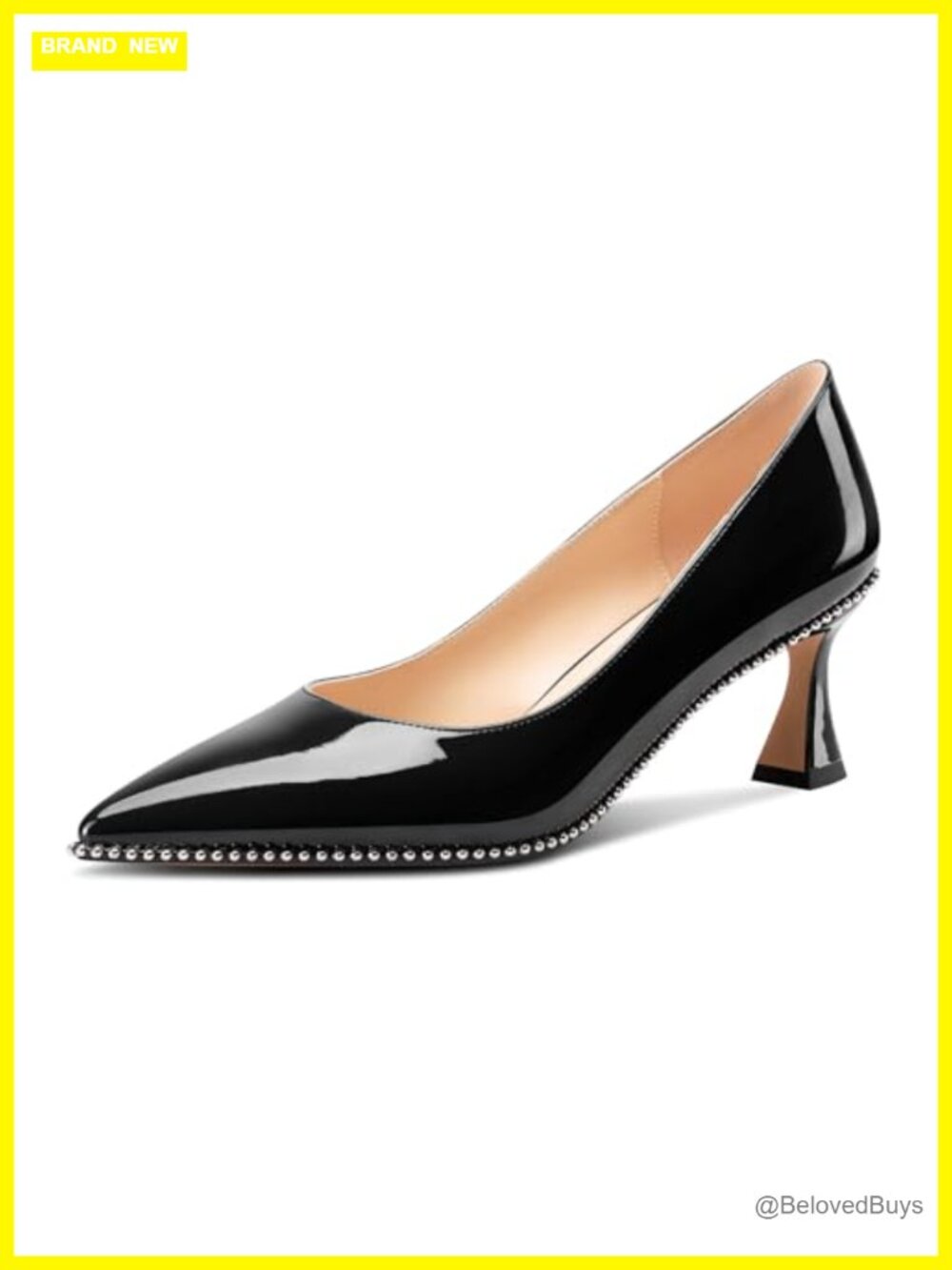 Women's Kitten Heel Pointed Toe Pumps Slip-On Beaded Prom Wedding Dress Classic